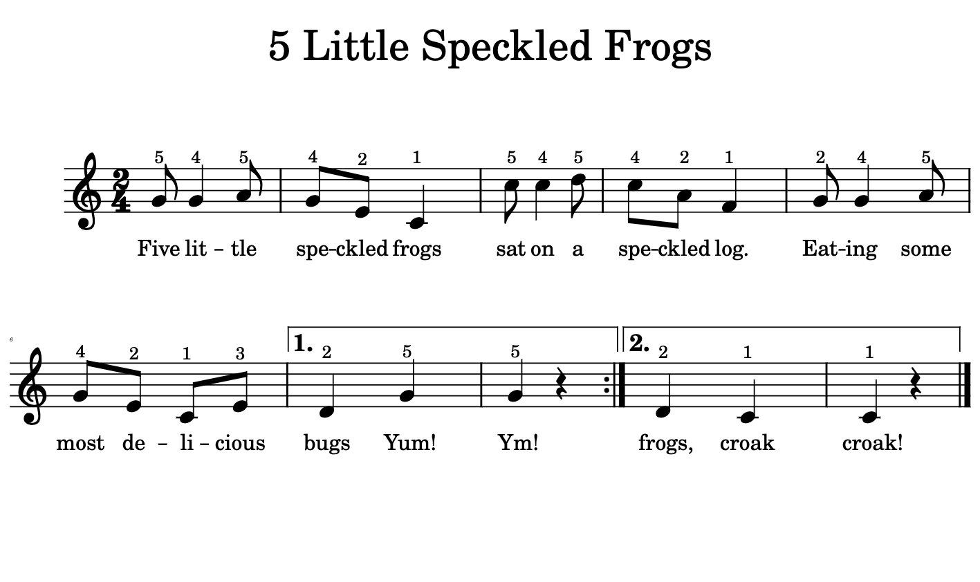 5 Little Speckled Frogs Melody